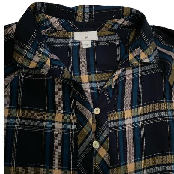 J.Jill Brushed Cotton Modal Blend Bias Trim Plaids Blue Button up Shirt M - Picture 3 of 12